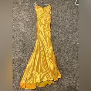 GOLD/YELLOW satin Prom Dress